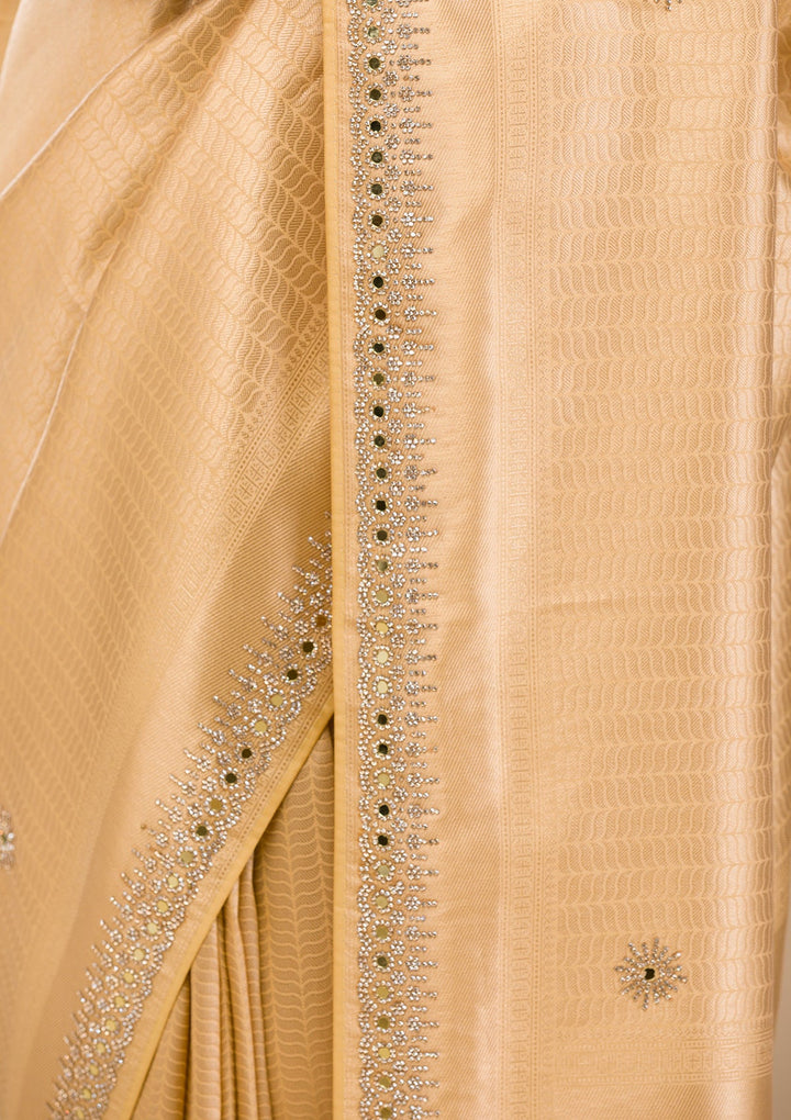 Gold Mirrorwork Soft Silk Saree-Koskii