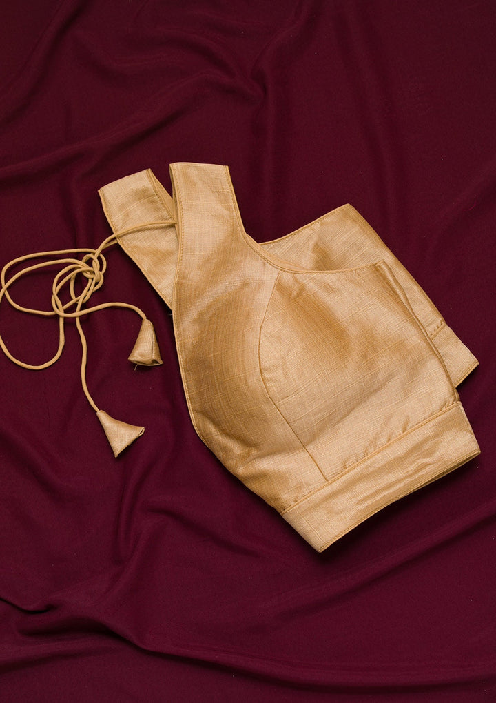Gold Plain Raw Silk Blouse-Koskii