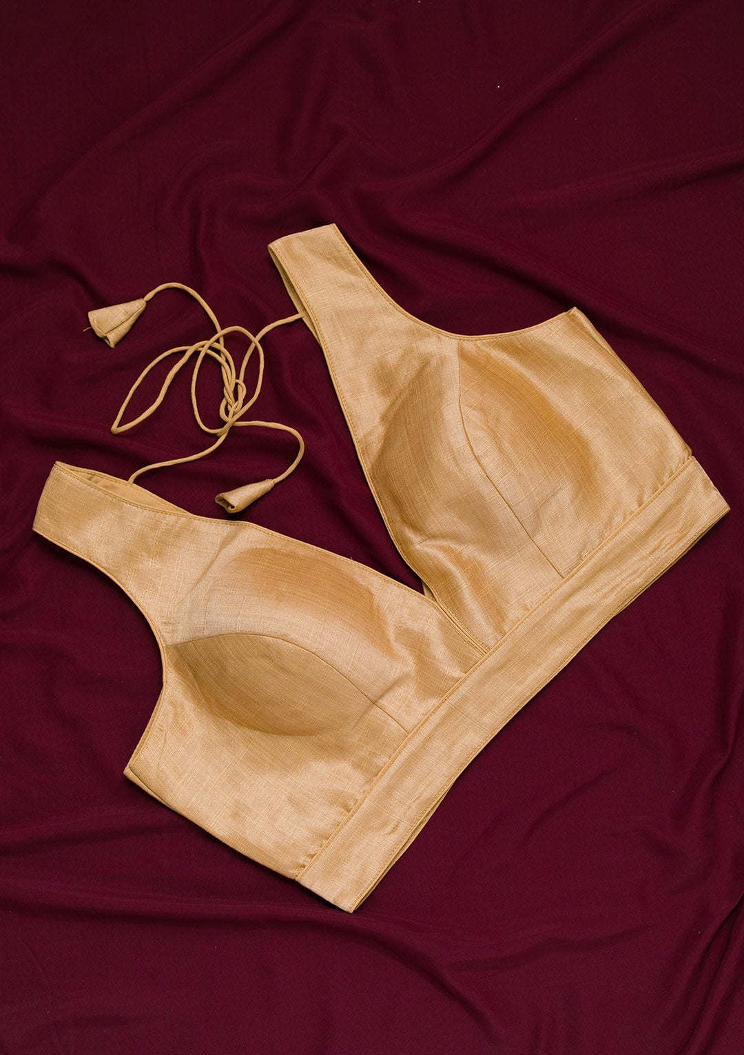 Gold Plain Raw Silk Blouse-Koskii