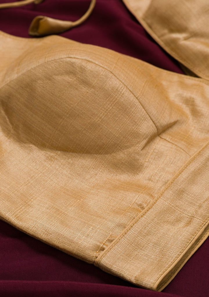 Gold Plain Raw Silk Blouse-Koskii
