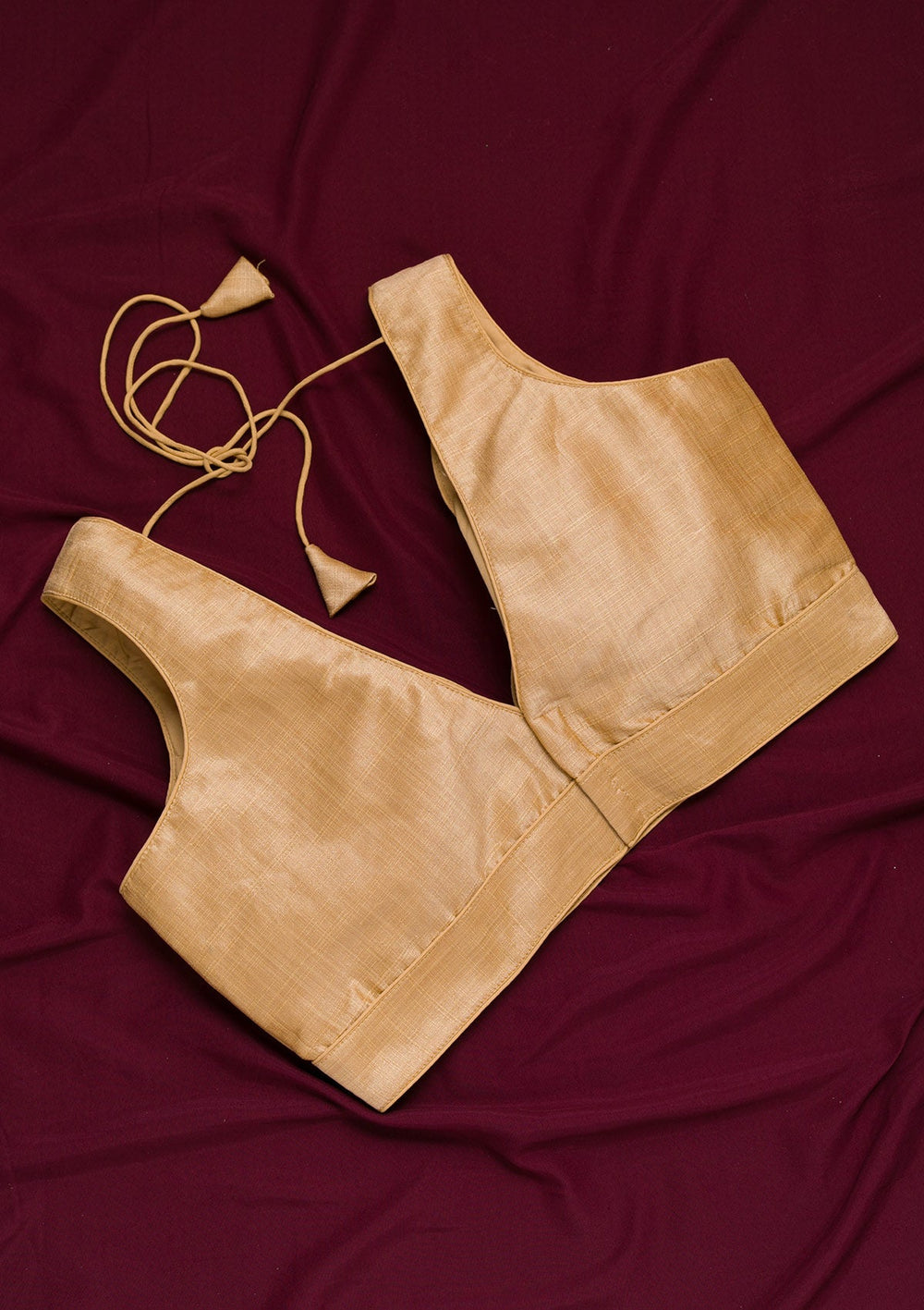 Gold Plain Raw Silk Blouse-Koskii