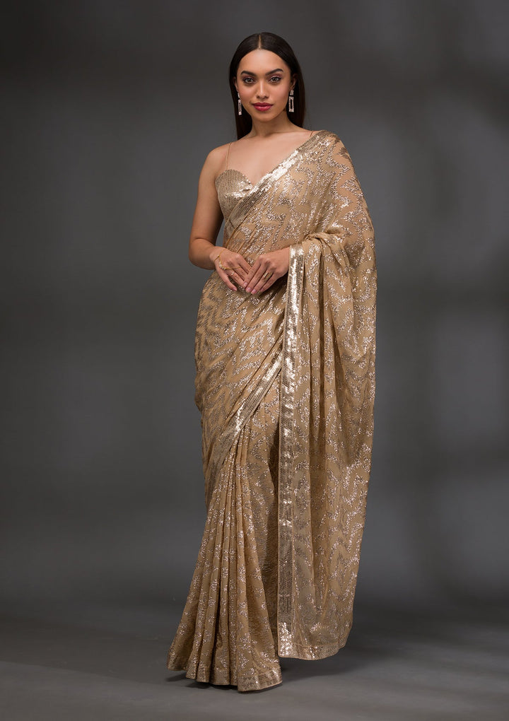 Gold Sequins Georgette Saree-Koskii