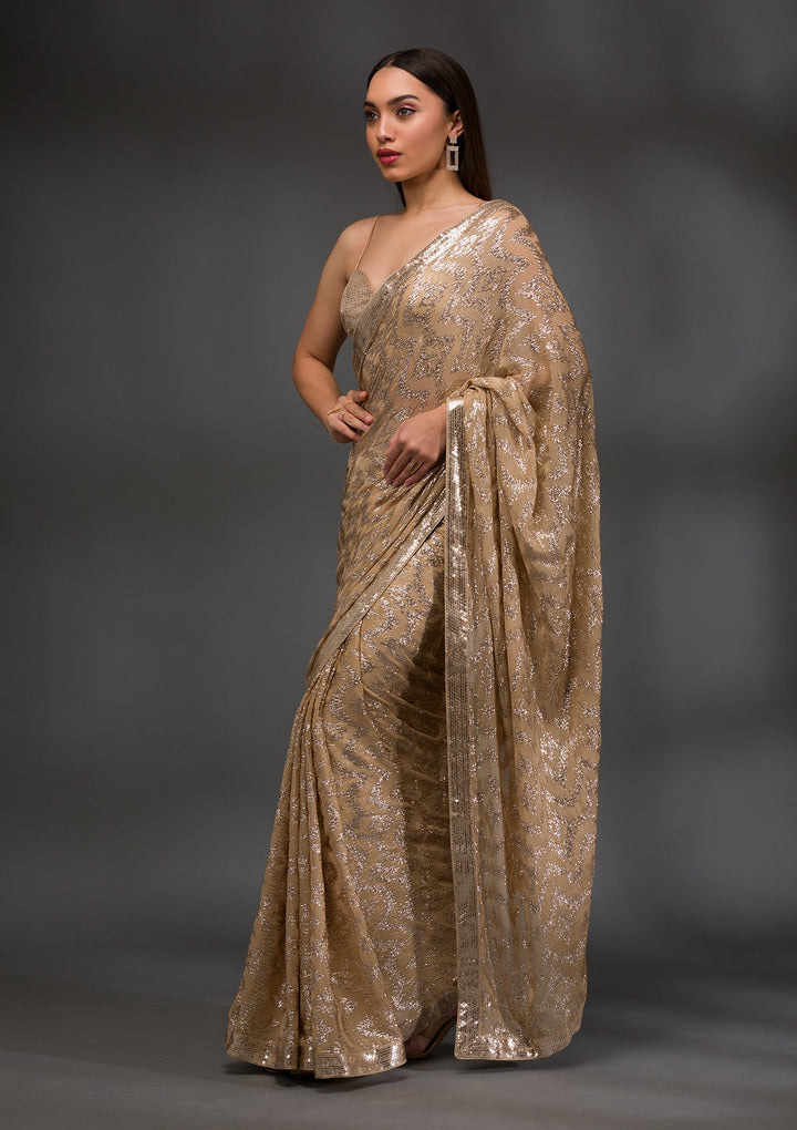 Gold Sequins Georgette Saree-Koskii