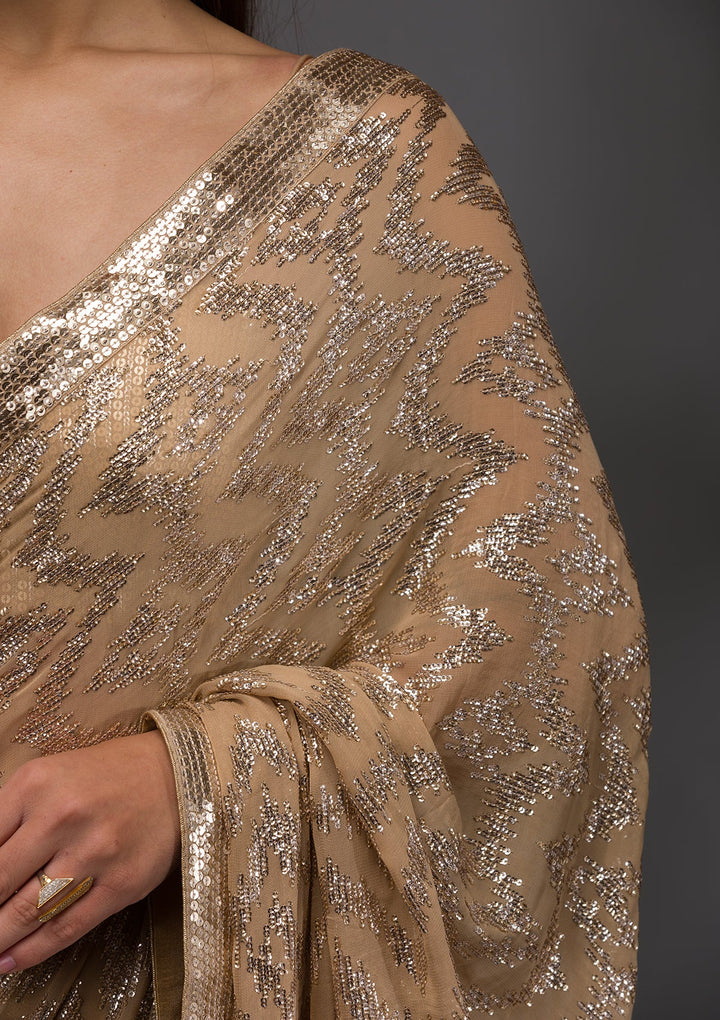 Gold Sequins Georgette Saree-Koskii
