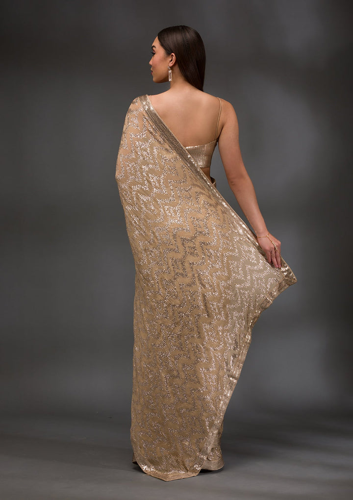 Gold Sequins Georgette Saree-Koskii