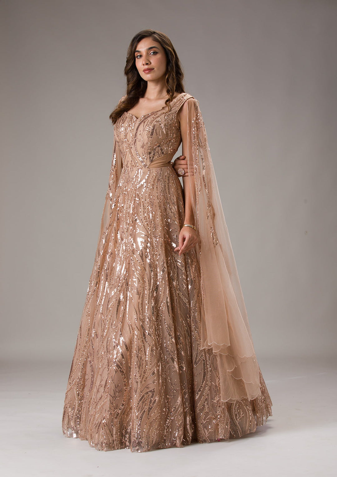 Buy Gold Sequins Lycra Gown