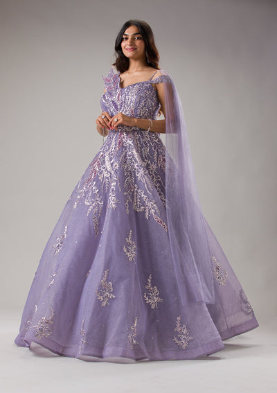 Lavender Sequins Net Gown-Koskii