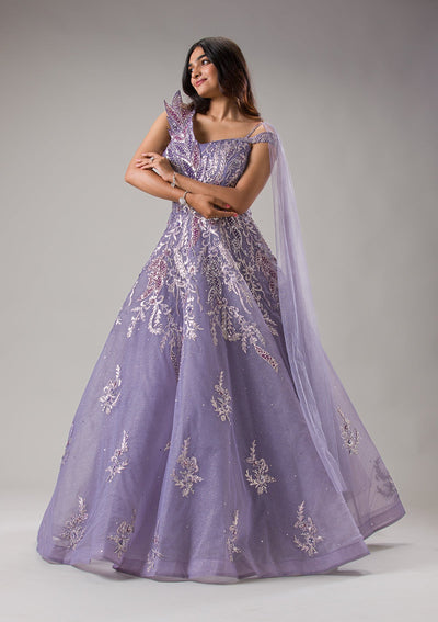 Lavender Sequins Net Gown-Koskii