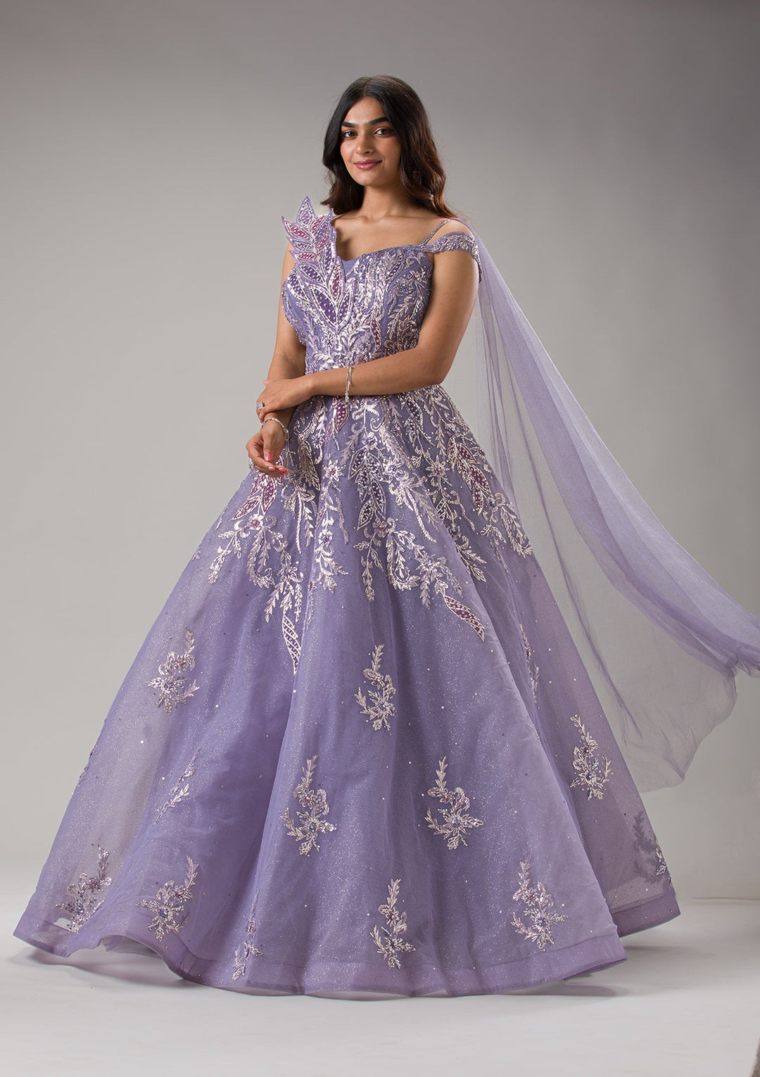 Buy Lavender Sequins Net Gown
