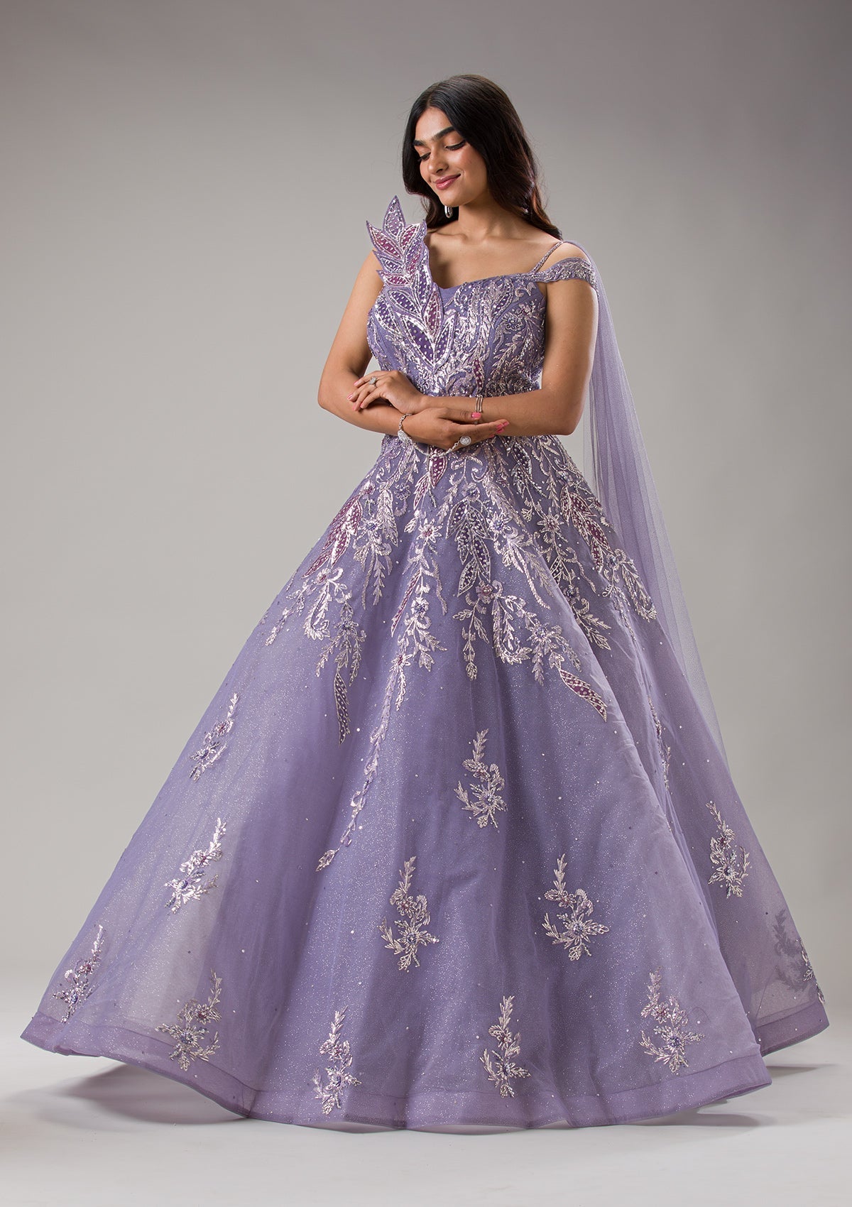 Lavender Sequins Net Gown-Koskii