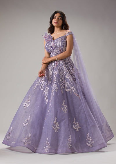 Lavender Sequins Net Gown-Koskii