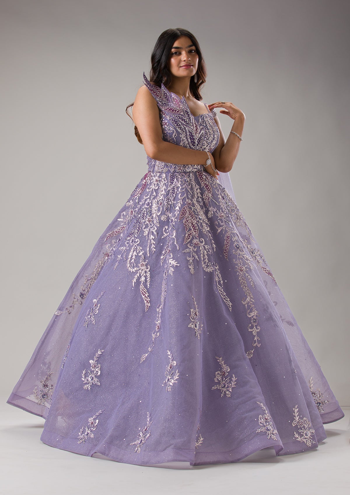 Lavender Sequins Net Gown-Koskii