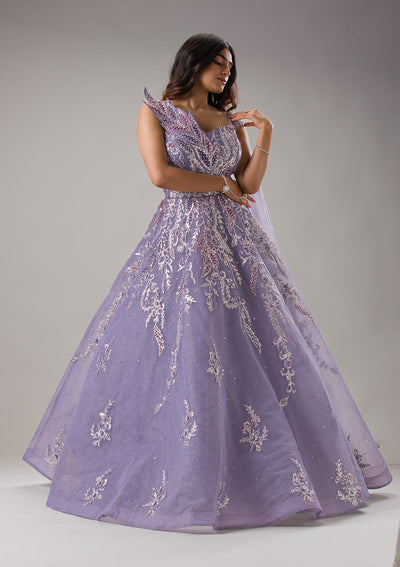 Lavender Sequins Net Gown-Koskii