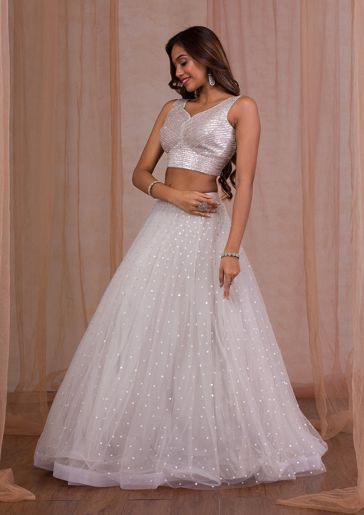 Gold Sequins Net Readymade Lehenga-Koskii