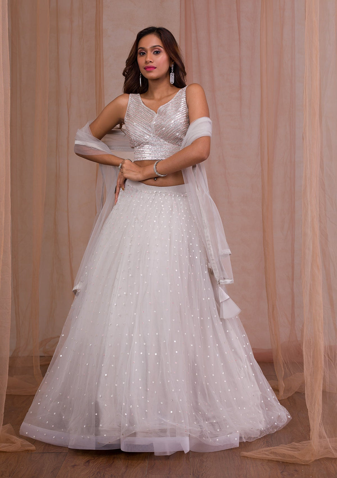 Gold Sequins Net Readymade Lehenga-Koskii