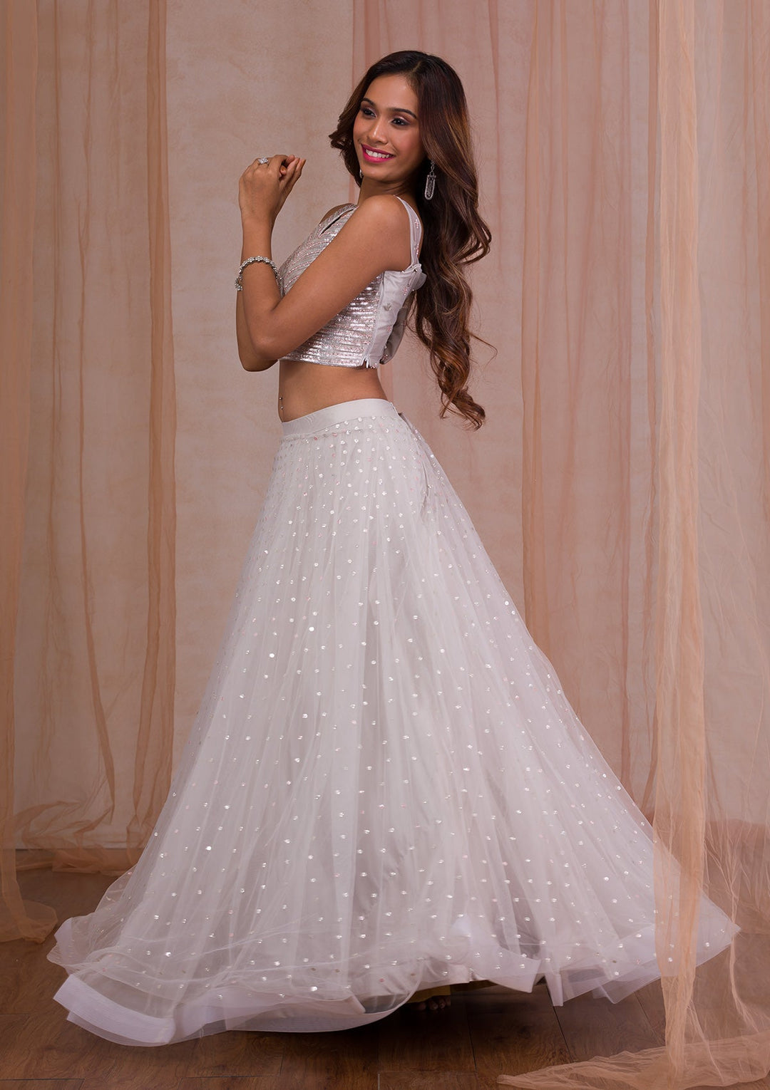 Gold Sequins Net Readymade Lehenga-Koskii