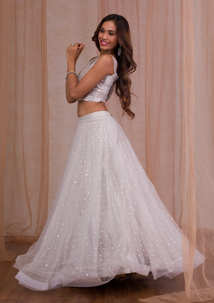 Gold Sequins Net Readymade Lehenga-Koskii