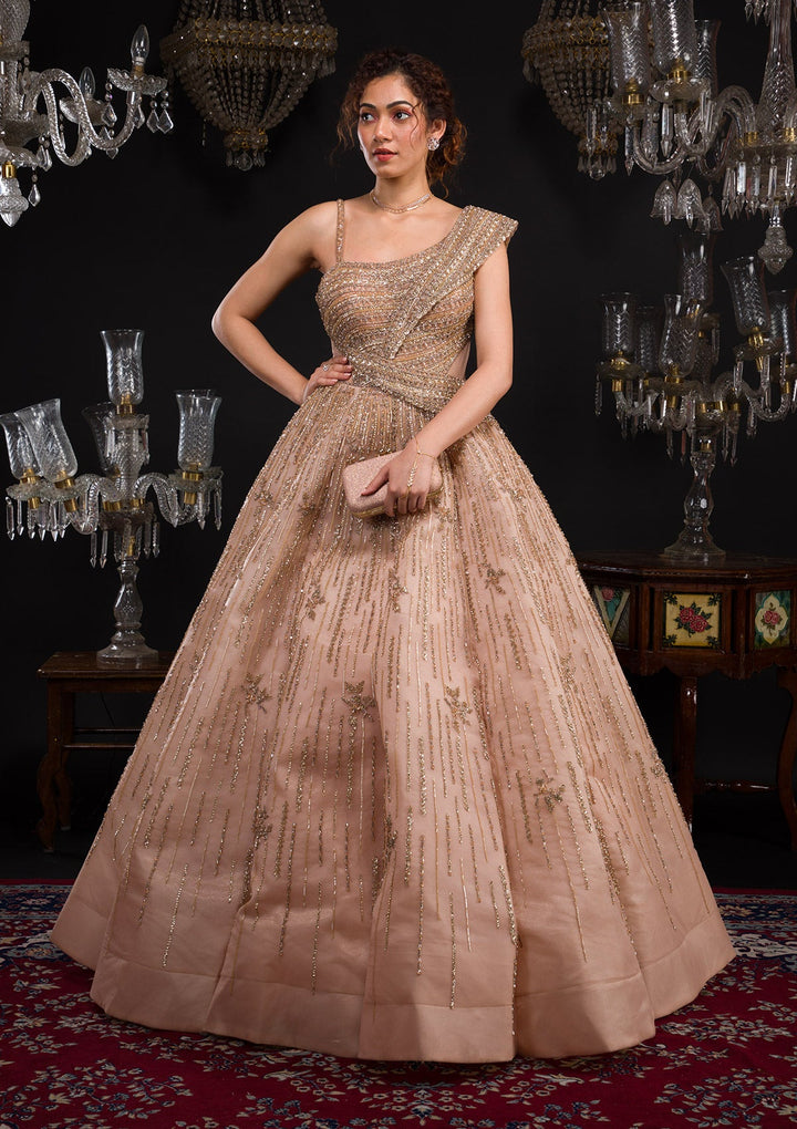 Gold Sequins Tissue Gown-Koskii