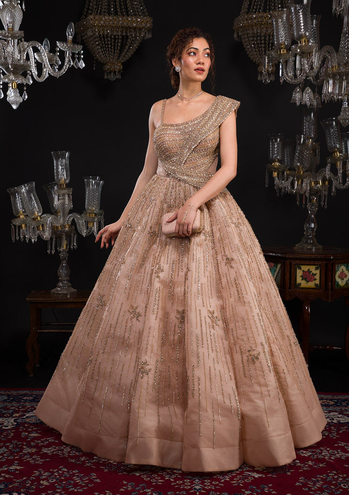 Gold Sequins Tissue Gown-Koskii