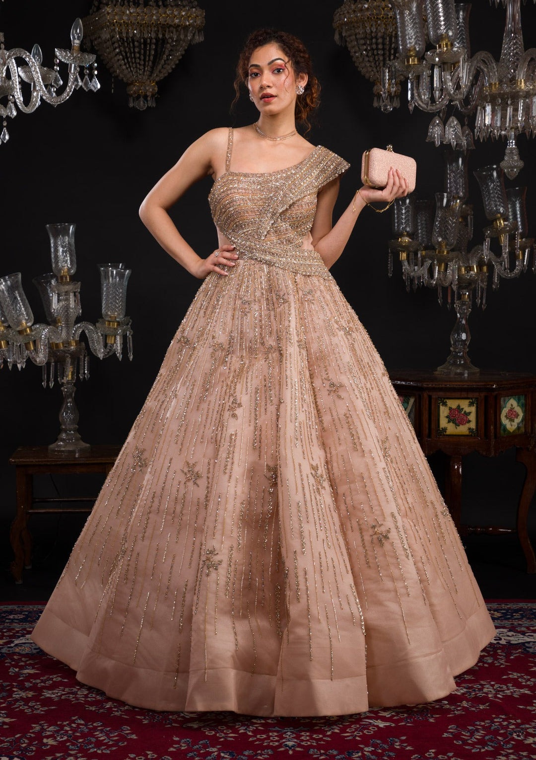 Gold Sequins Tissue Gown-Koskii