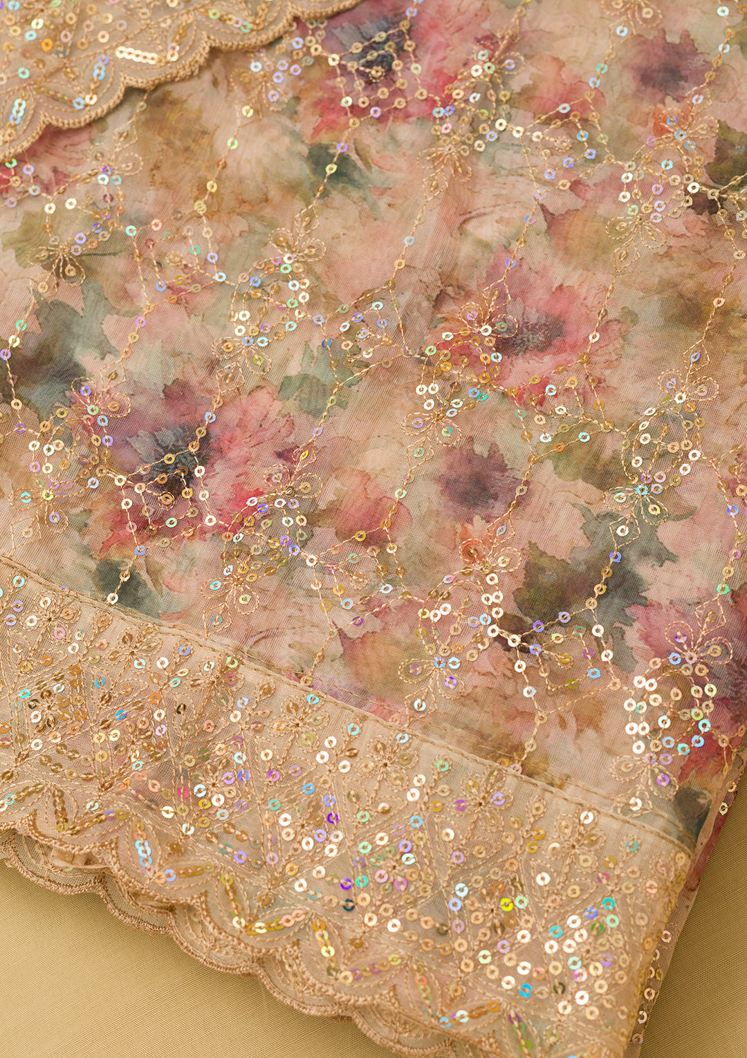 Gold Sequins Tissue Unstitched Salwar Suit