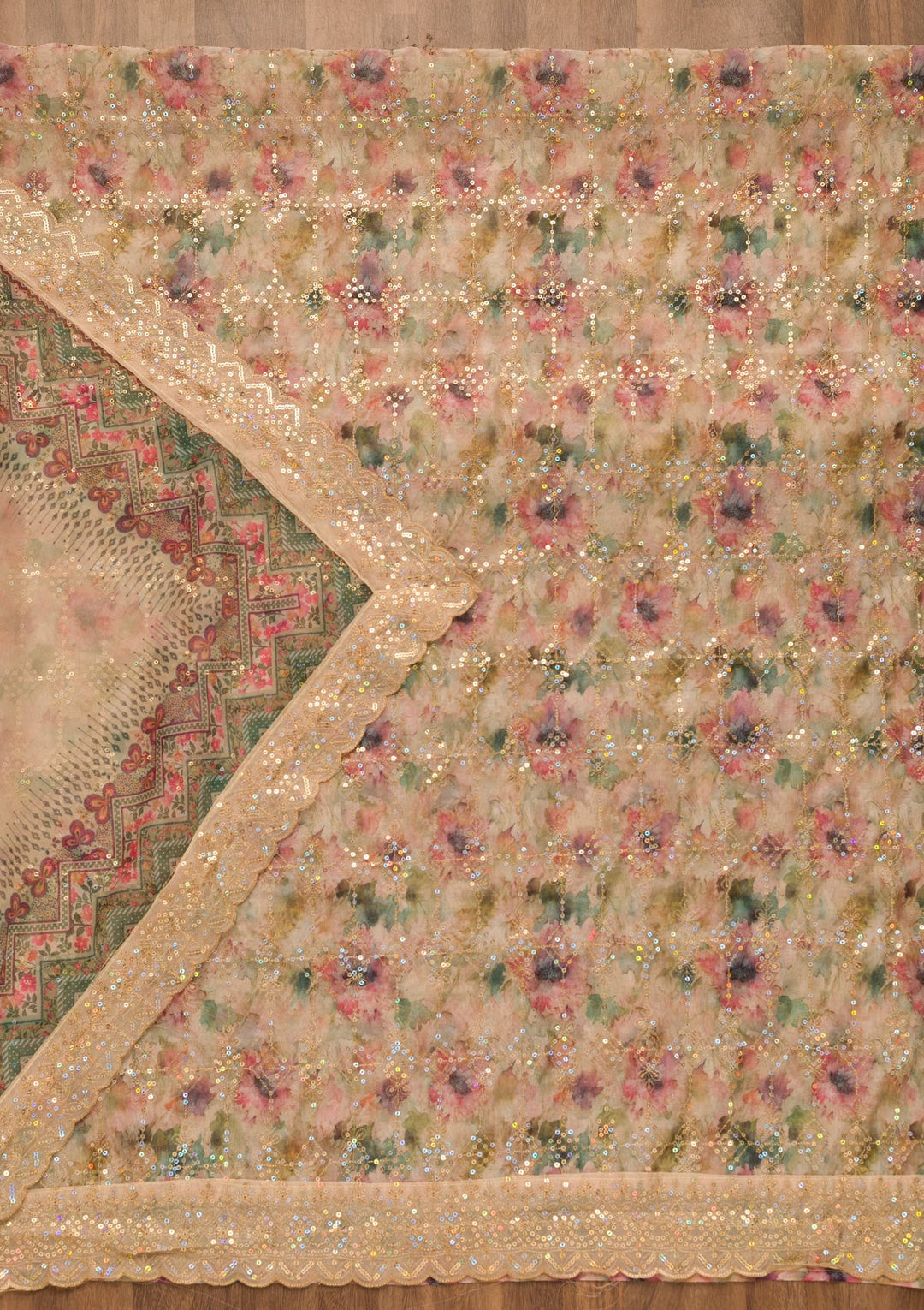 Gold Sequins Tissue Unstitched Salwar Suit-Koskii