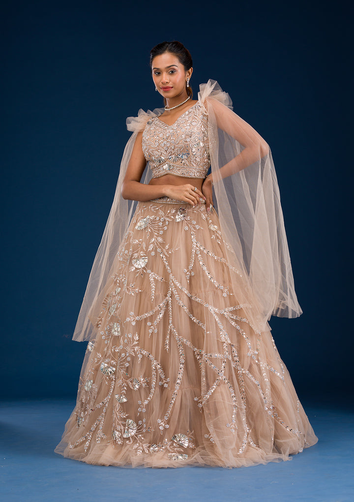 Gold Silver Stonework Net Readymade Lehenga