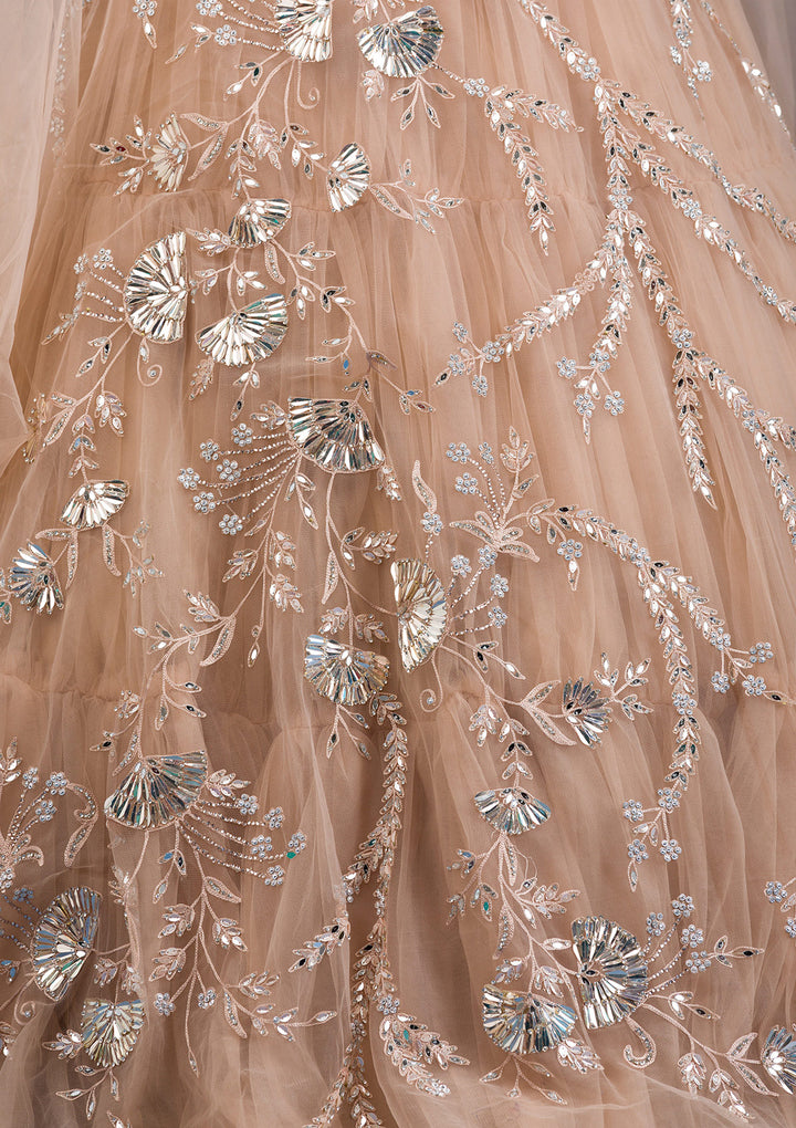 Gold Silver Stonework Net Readymade Lehenga