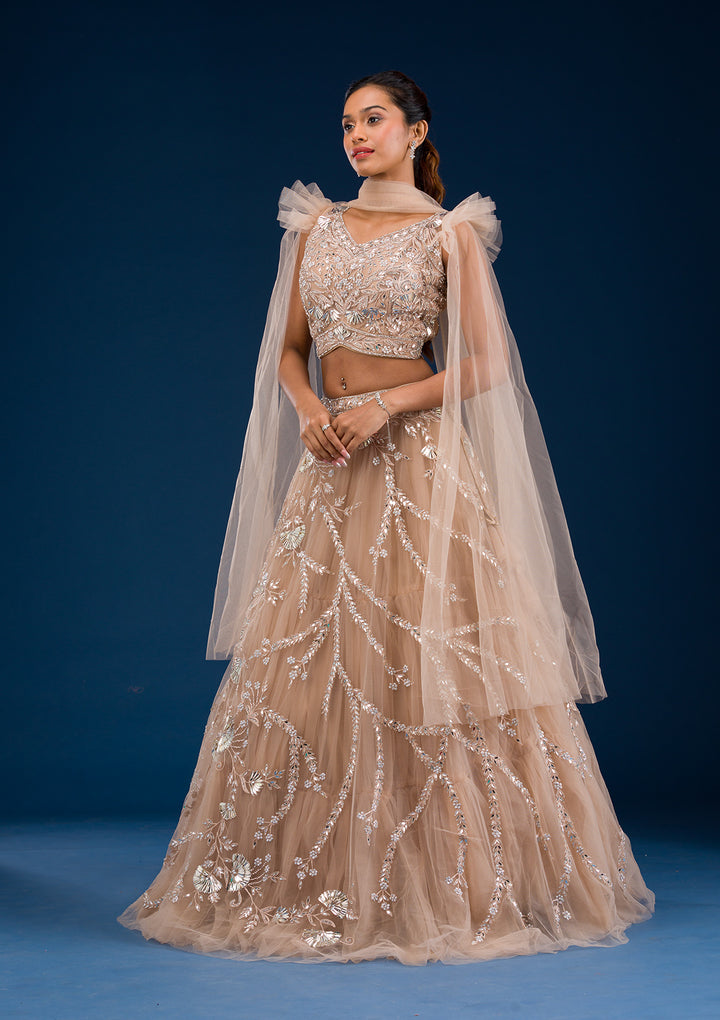 Gold Silver Stonework Net Readymade Lehenga