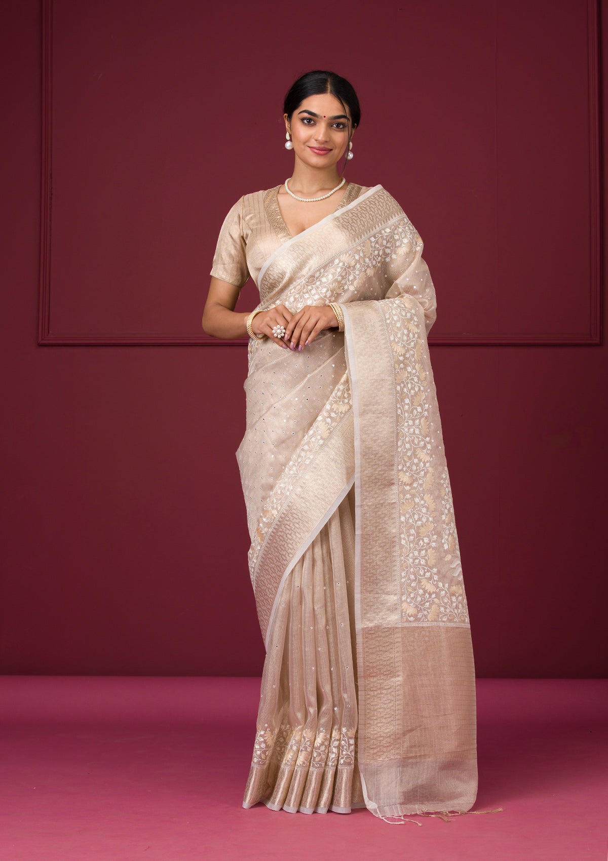 Gold Silver Zariwork Tissue Saree