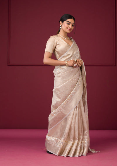 Gold Silver Zariwork Tissue Saree