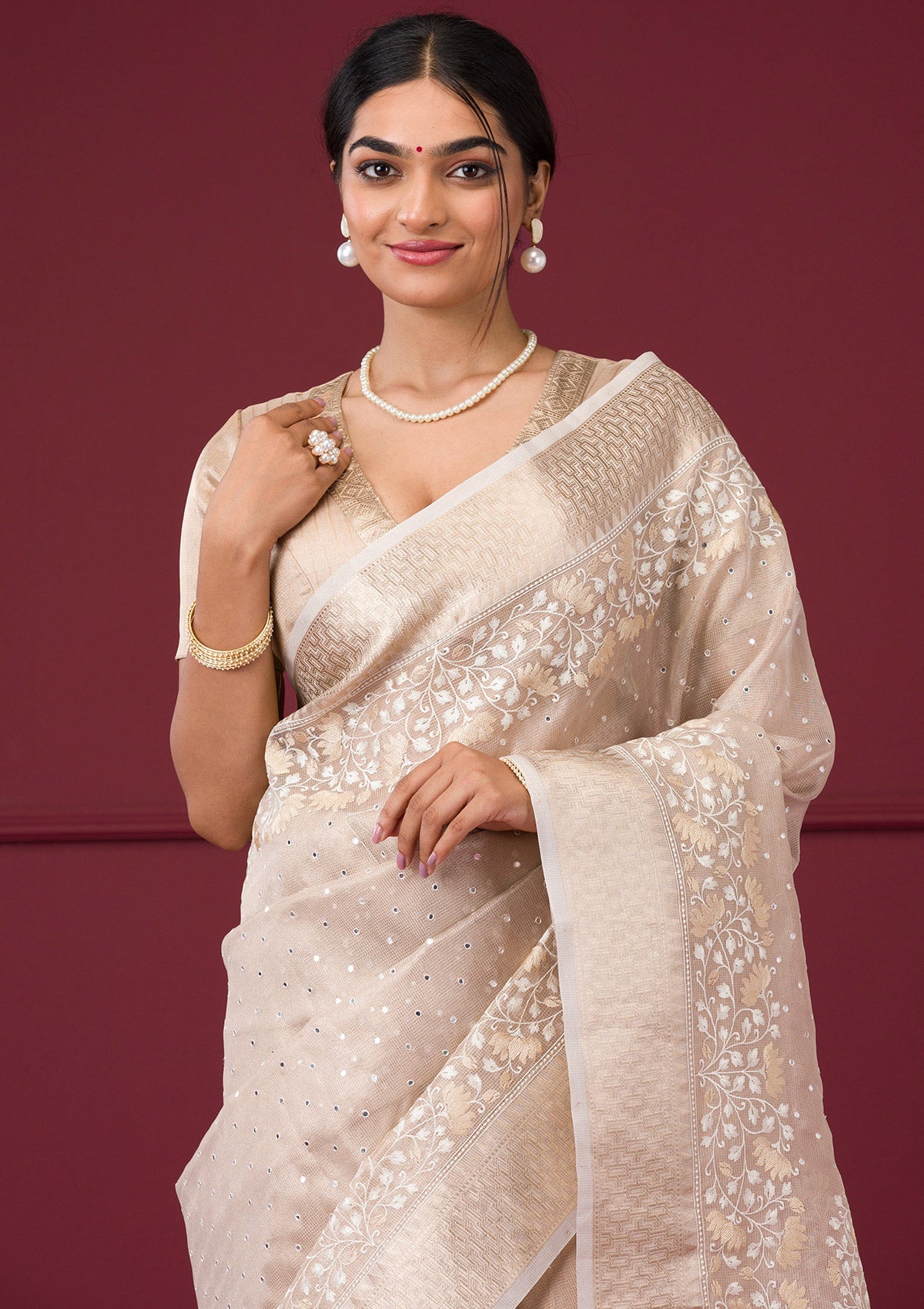 Gold Silver Zariwork Tissue Saree