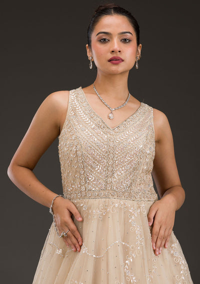 Gold Stonework Net Gown-Koskii