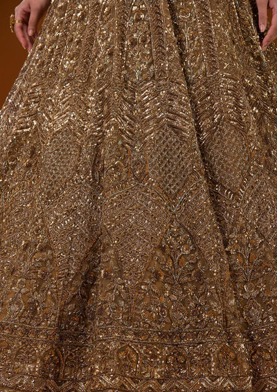 Gold Stonework Net Readymade Lehenga-Koskii