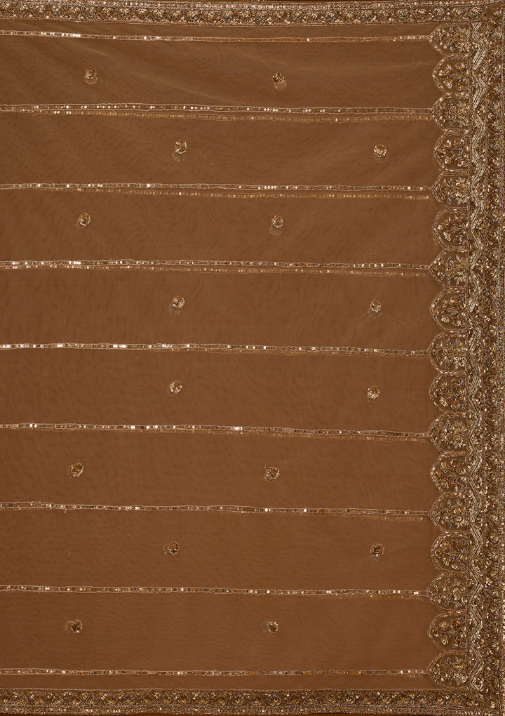 Gold Stonework Net Readymade Lehenga-Koskii