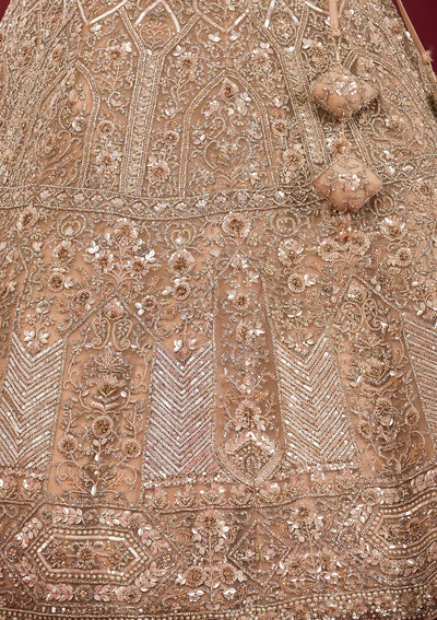 Gold Stonework Net Readymade Lehenga-Koskii