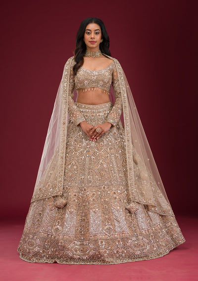 Gold Stonework Net Readymade Lehenga-Koskii