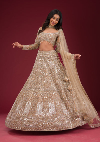 Gold Stonework Net Readymade Lehenga-Koskii