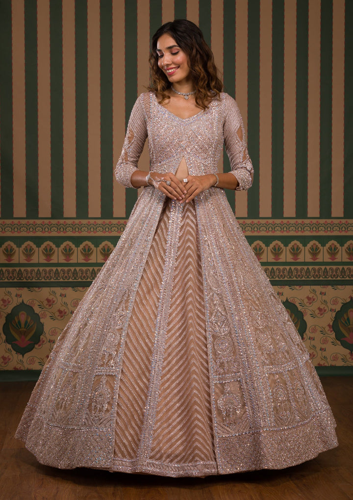 Gold Stonework Net Readymade Lehenga