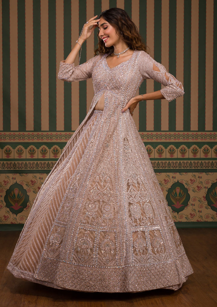 Gold Stonework Net Readymade Lehenga