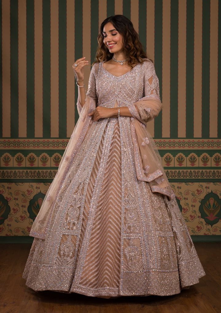 Gold Stonework Net Readymade Lehenga