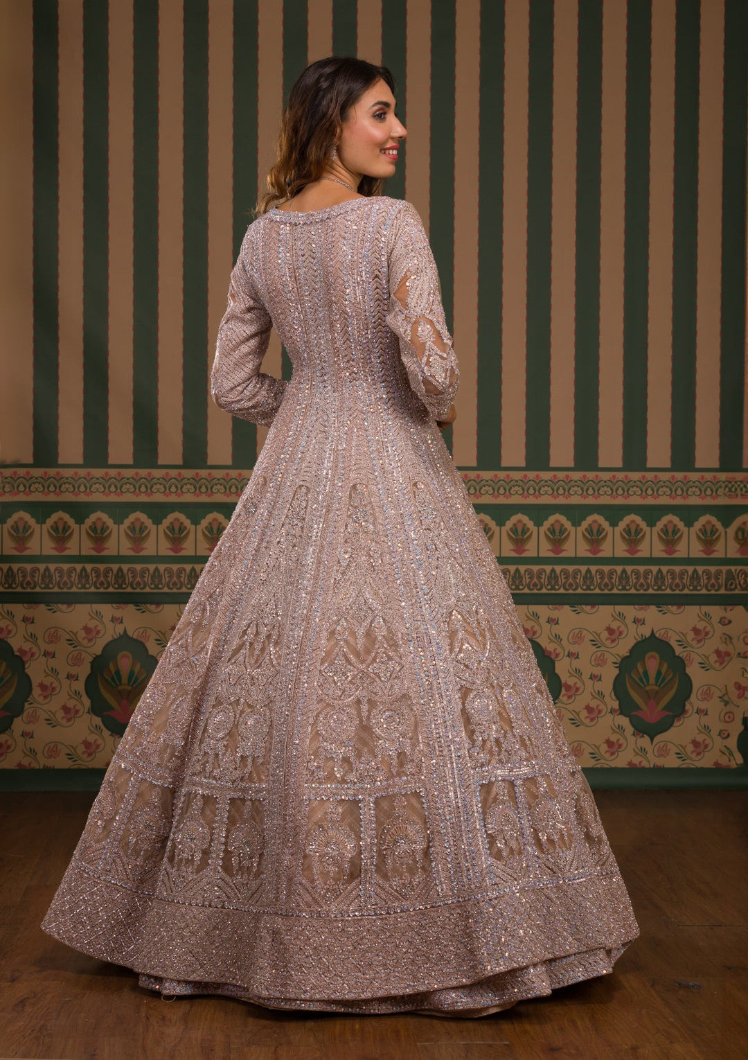 Gold Stonework Net Readymade Lehenga