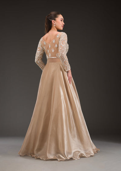 Gold Stonework Semi Crepe Gown-Koskii