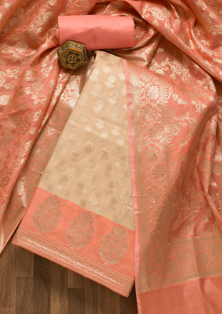 Gold Zariwork Banarasi Unstitched Salwar Suit-Koskii