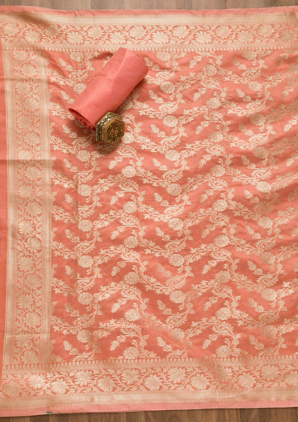 Gold Zariwork Banarasi Unstitched Salwar Suit-Koskii