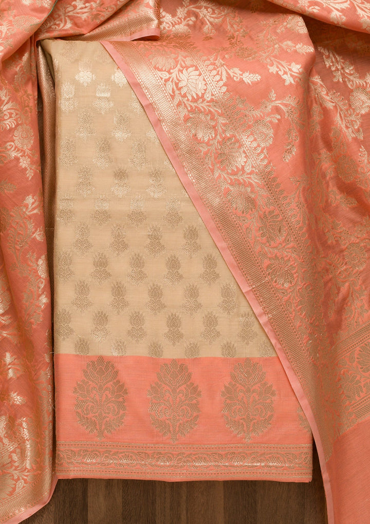 Gold Zariwork Banarasi Unstitched Salwar Suit-Koskii