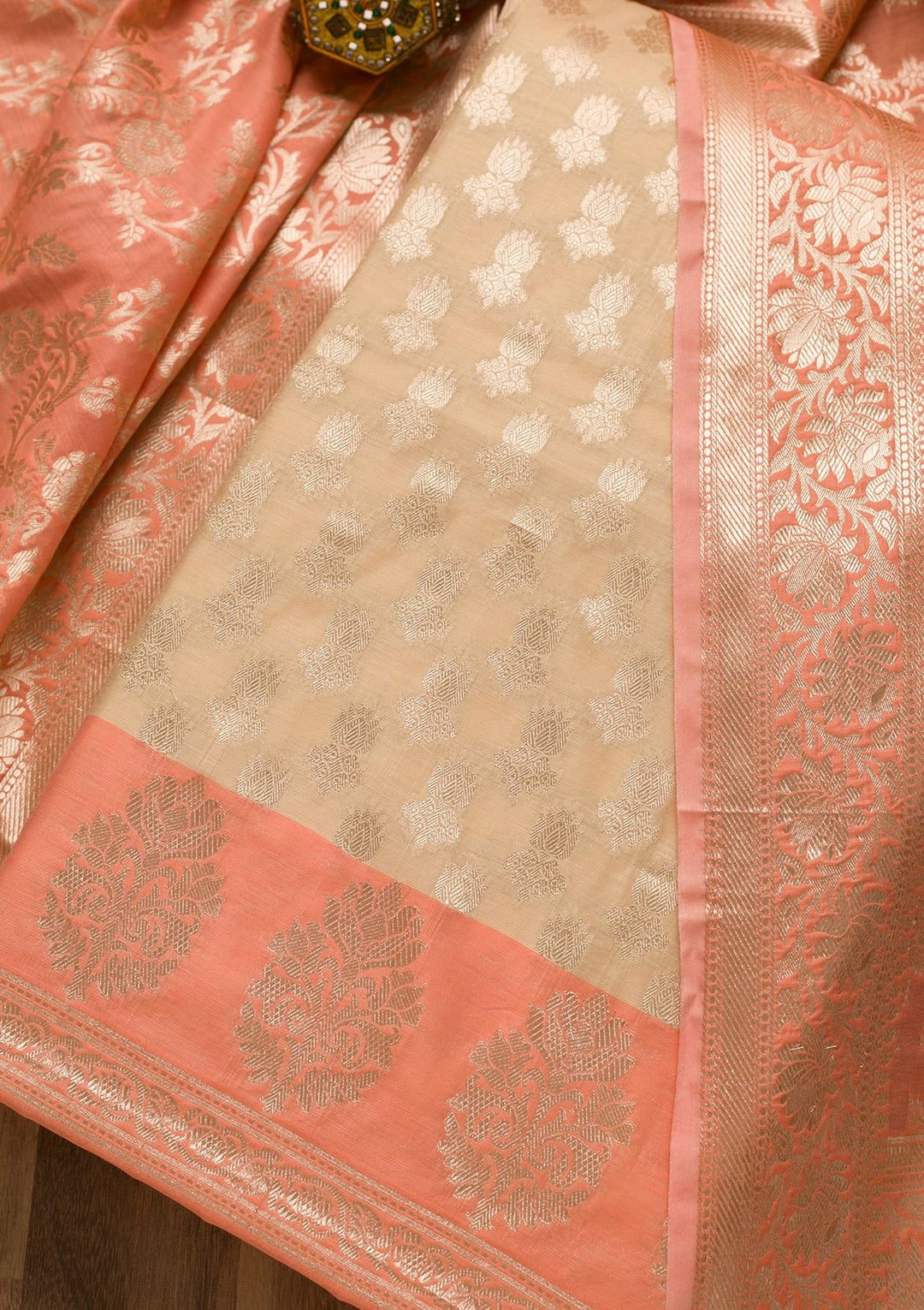 Gold Zariwork Banarasi Unstitched Salwar Suit-Koskii