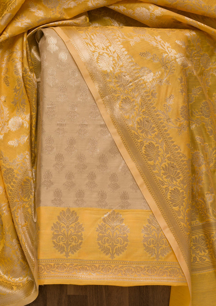 Gold Zariwork Banarasi Unstitched Salwar Suit-Koskii