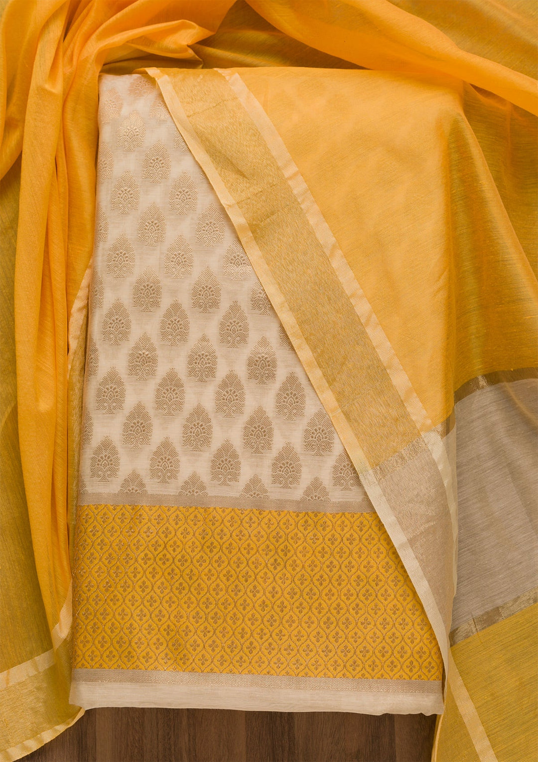 Gold Zariwork Brocade Unstitched Salwar Kameez-Koskii