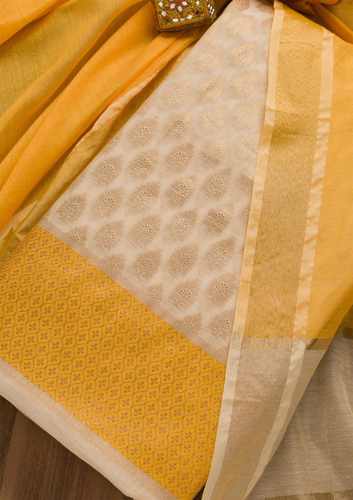Gold Zariwork Brocade Unstitched Salwar Kameez-Koskii
